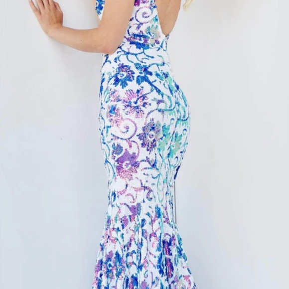 Jovani Blue and Purple Floral Prom Dress - Picture 2 of 3